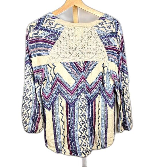 Anthropologie Fig & Flower Flowy Boho Tribal Peasant Top w/ Crochet Sz S EUC - Picture 2 of 5